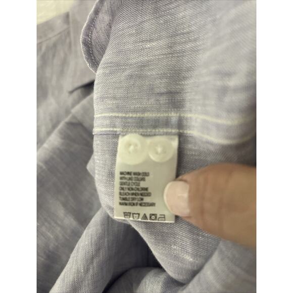 Black Brown‎ 1826 Shirt Mens Large 100% Linen Periwinkle ButtonUp Lightweight - Picture 7 of 10